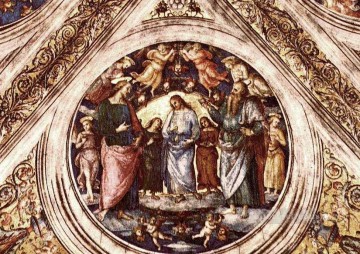 老人に扮した洗礼者と悪魔の間のキリスト 15078 宗教 ピエトロ・ペルジーノ Oil Paintings